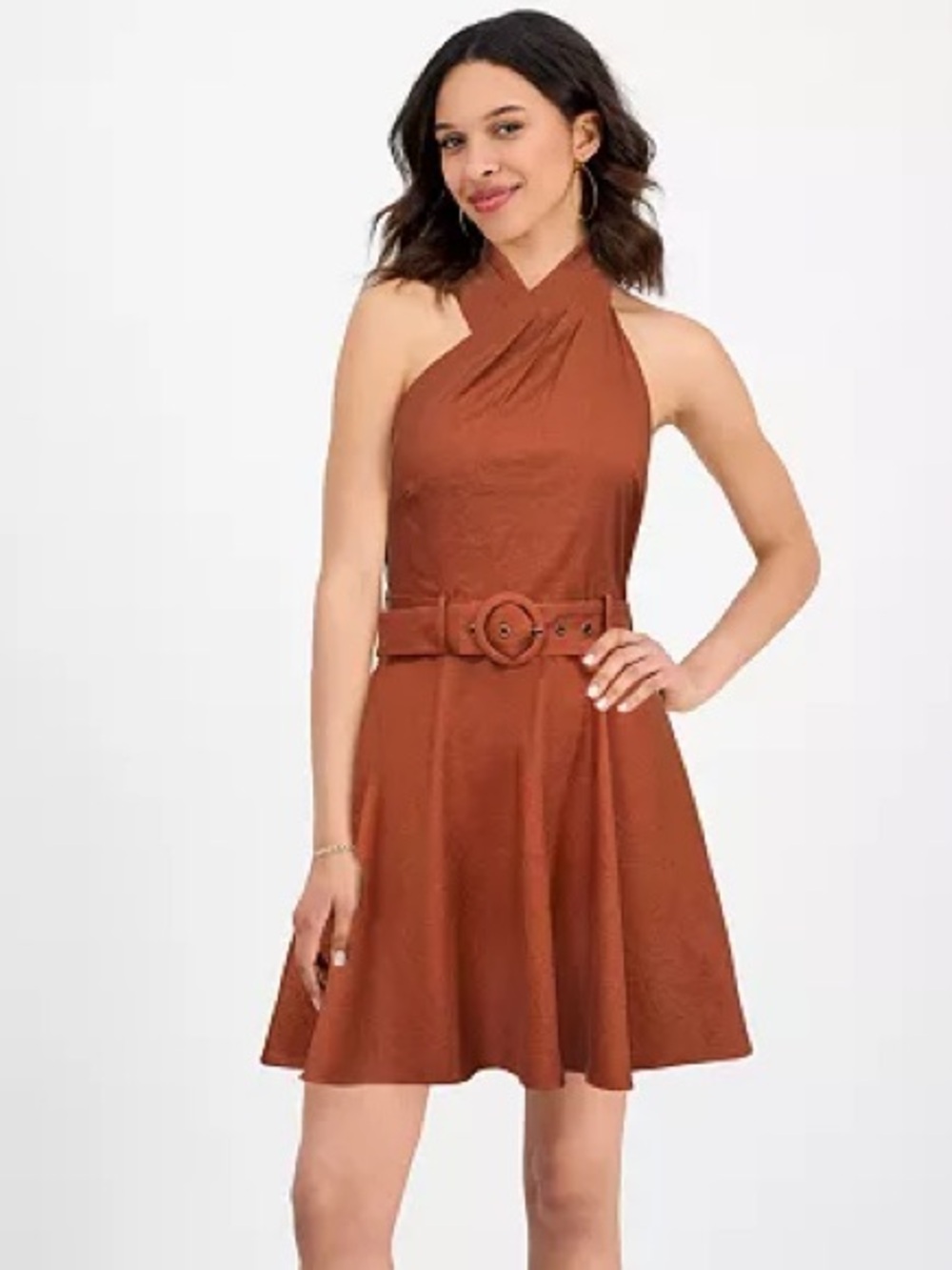 RACHEL Rachel Roy One-Shoulder Belted Dress in Rust